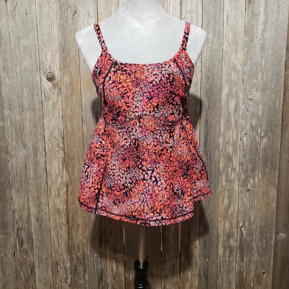 Torrid 00 M 10 Active Tank Top Strappy Back Orange Black Mesh Bra Liner Athletic
